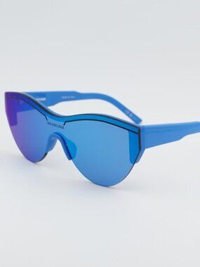 Balenciaga BB0004S 013 Semi Rim Sunglasses Blue Shield Frame, Blue Mirror Lenses